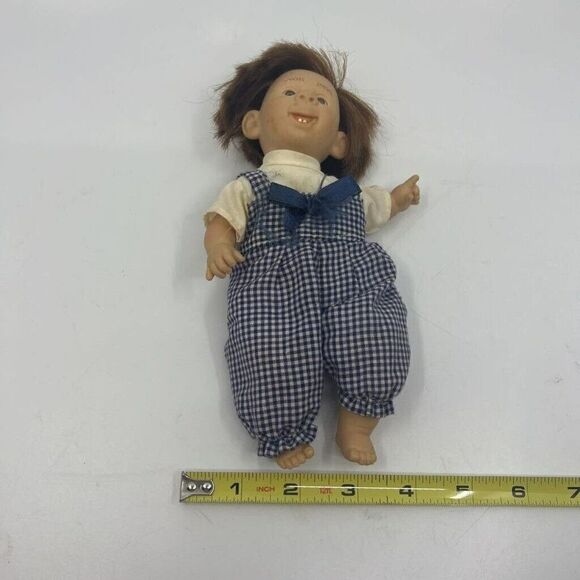 Vintage Gi-Go Toys Boy Doll Baby Gingham Blue Outfit Bean Bag My Pal 9" - Picture 5 of 11
